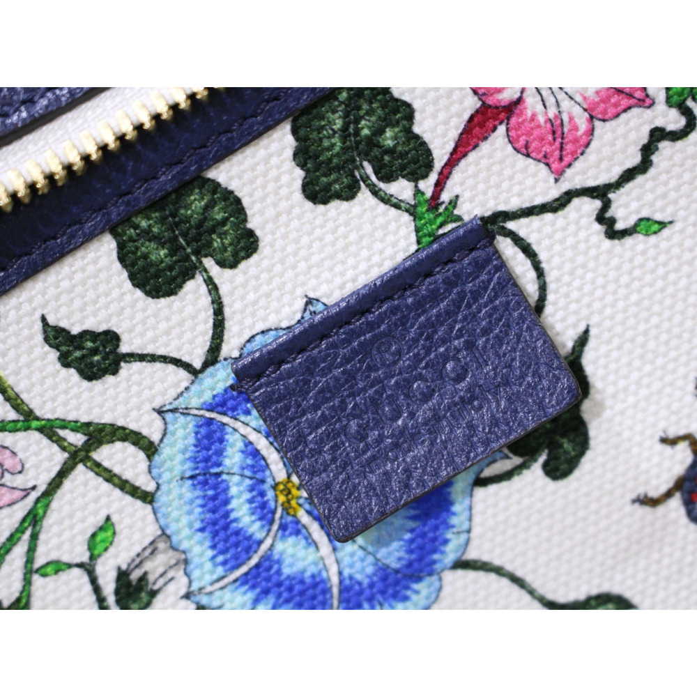 GUCCI Flora Flower Bag Canvas Leather Floral White Navy Blue Multicolor - Picture 7 of 9